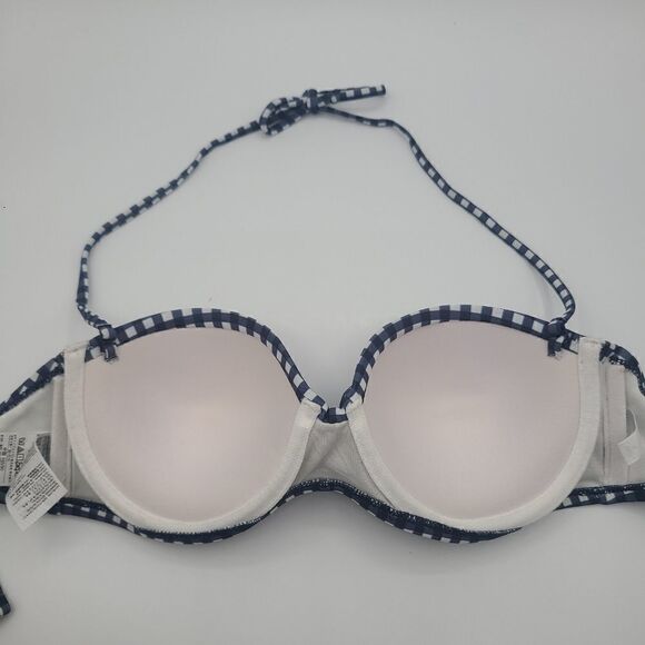 Navy Blue and White Checkered Bikini Top - Picture 3 of 6